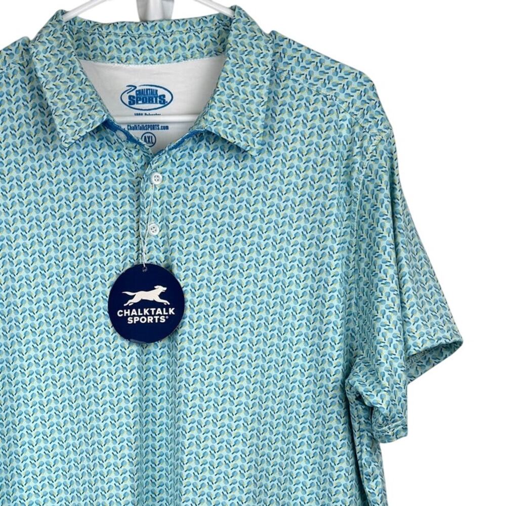ChalkTalk Sports Tennis Polo Shirt AXL Blue Yellow Racket Print NWT